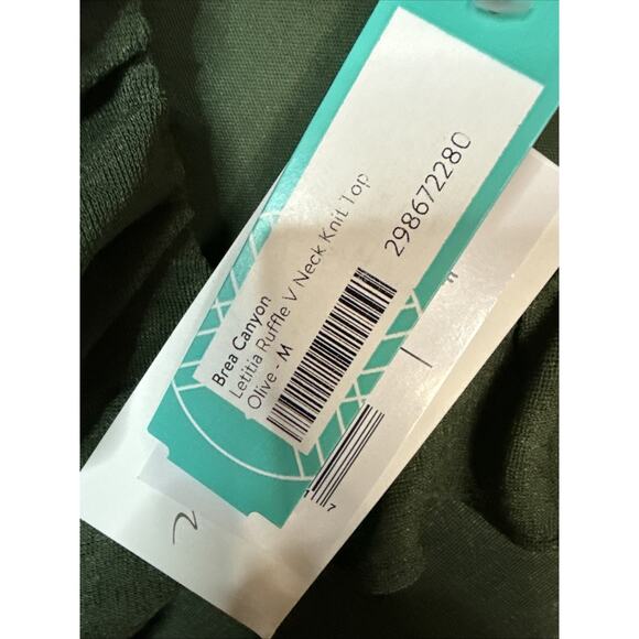 Brea Canyon Letiticia Ruffle V Neck Knit Top, Olive, Medium - Picture 3 of 5